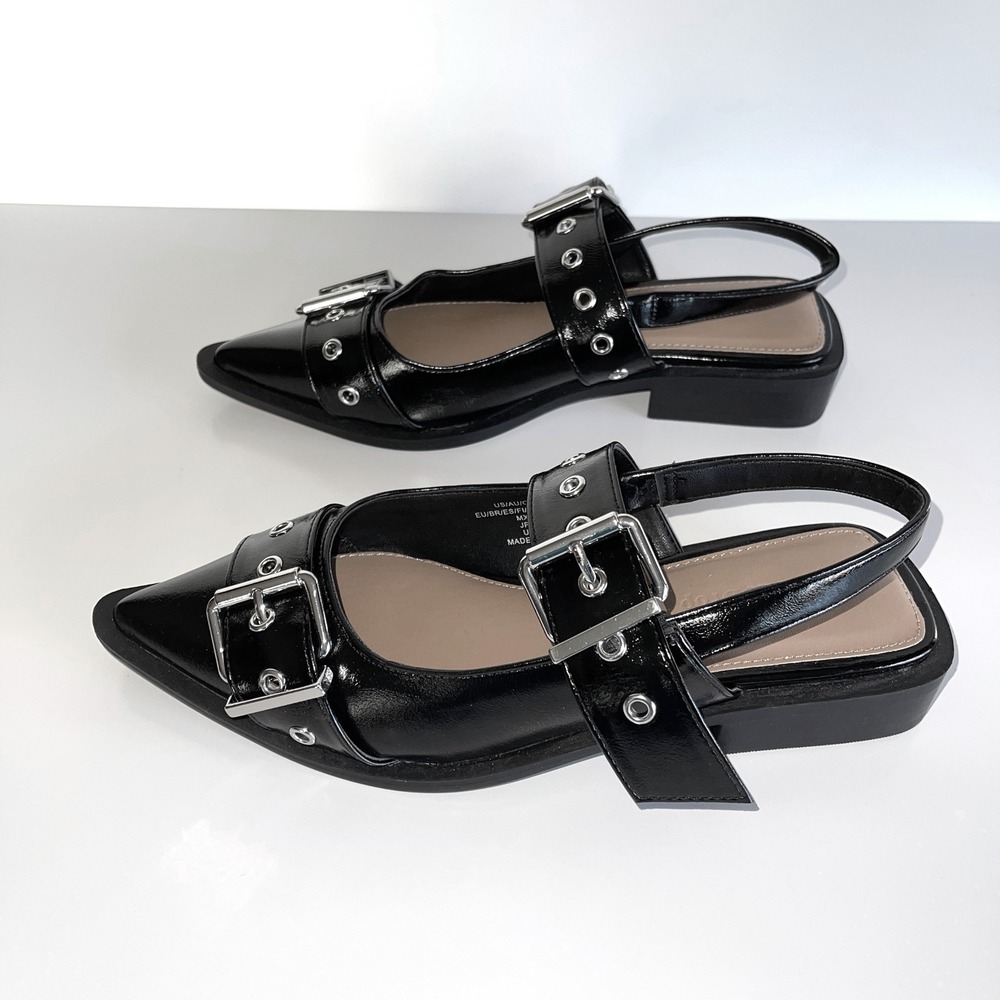 The Drop Womens Black Pointed Toe Slingback Buckle Flats Shoes Size 7.5 NWOT - Picture 2 of 8